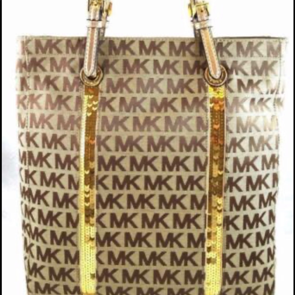 Michael Kors Brown/Tan/Gold Sequin Large Tote